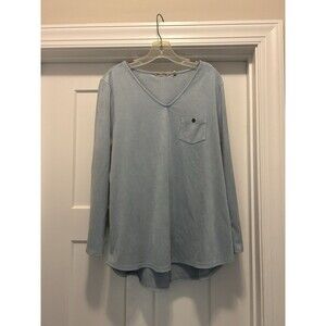 Soft Surroundings Size Large Blue V-Neck Maddox Ultra Soft Faux Suede Tunic Top